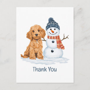 Tack Jul Vinter Goldendoodle Hund Snöman Vykort