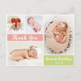 Tack Kalligrafi 4 Fotokollage Birth Meddelande Vykort