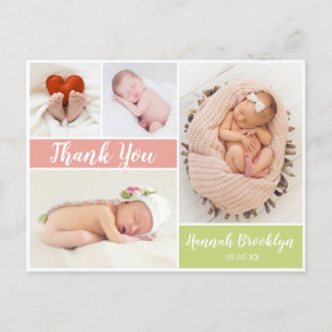 Tack Kalligrafi 4 Fotokollage Birth Meddelande Vykort
