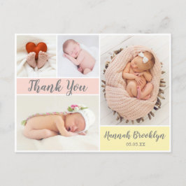 Tack Kalligrafi 4 Photo Collage Birth Announ Meddelande Vykort