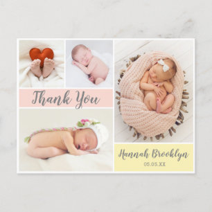 Tack Kalligrafi 4 Photo Collage Birth Announ Meddelande Vykort