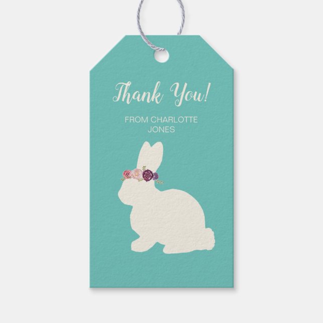 Tack Kanin med blommig huvudband Målarbild Presentetikett (Framsidan)