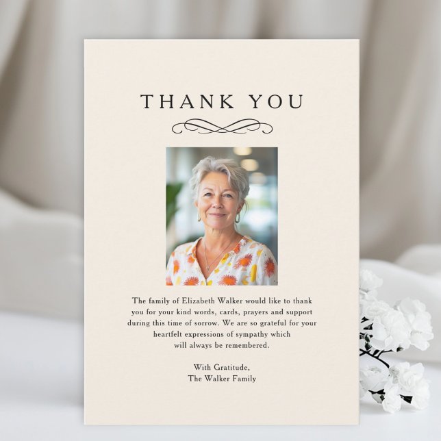 TACK KARDSKORT För Minnesgudstjänst Kort (Thank you - Memorial Funeral Beige Photo Card)