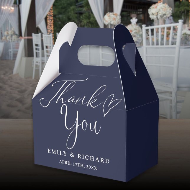 Tack kärlek hjärta marinblå bröllop presentaskar (Thank You Love Heart Navy Blue Wedding Favor Boxes)