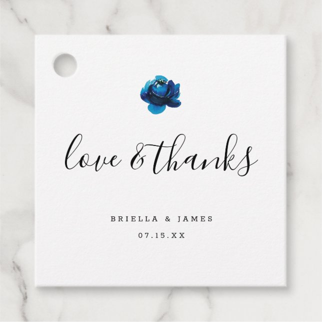 Tack, kärlek och tack, Blue Peony bröllop Gåvor Etiketter (Framsida)