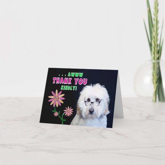 TACK KINDLY NOTE CARD - HUMOR-HUND-FLOWER KORT (Framsida)