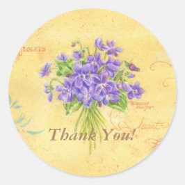 Tack Klistermärken Söta Violer Bouquet Rund