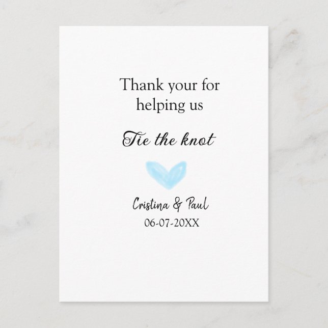 tack knuta knopen blå hjärta bröllop rustik vykort (Framsida)