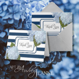 Tack-kort Blå Hydrangea Blommig Marinrandig Tack Kort