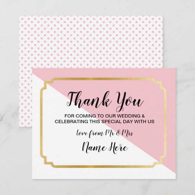 Tack Kort för Bröllop Rosa Guld Eleganta Prickar (Fram/baksida)