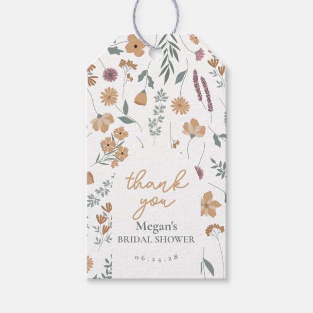 Tack-kort för bröllopsfest - Vildblomma, Orange Presentetikett (Framsidan)