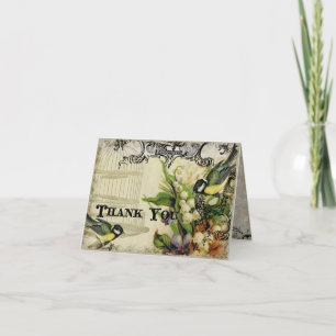 Tack-kort - Gul sångfågelbur Floral Tack Kort