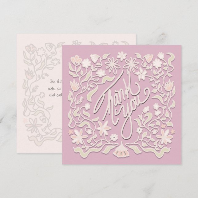 Tack Kort med Blommig Kant och Illustrationer i Fy (Fram/baksida)