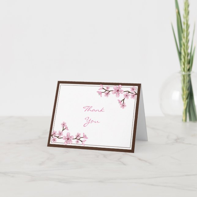 Tack-kort med rosa körsbärsblom tack kort (Framsida)