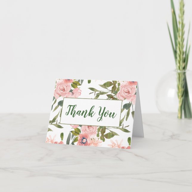Tack-kort med Rosa Ros-tema Tack Kort (Framsida)
