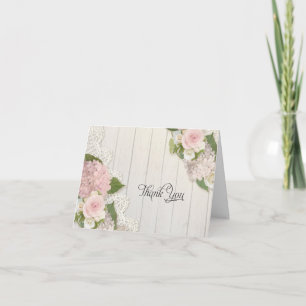 Tack-kort Rosa Hydrangea Blommig Spets Trä Tack Kort