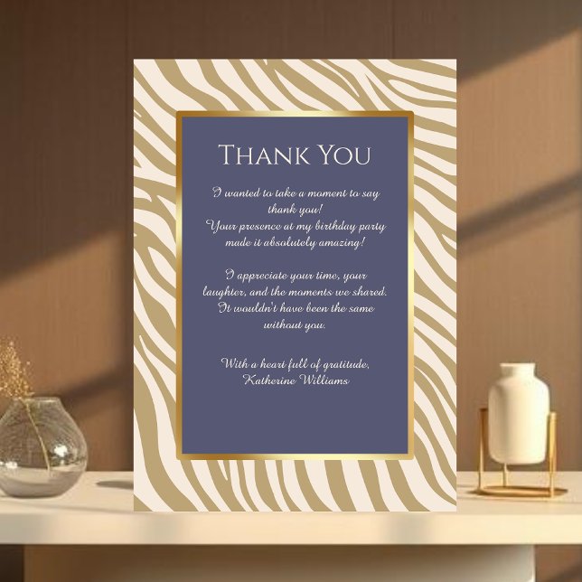 Tack, kort-Zebra tryck-Beige- Inbjudningar (Zebra Print-Blue and Beige- Thank you Card)