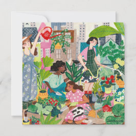 Tack kvinnliga trädgårdsillustrationer för stadsod kort