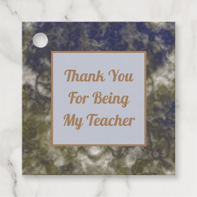 Tack Lärare Abstrakt Guld Blå avskrivning Gåvor Etiketter (Framsida)