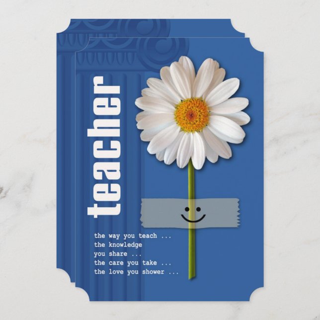 Tack, Lärare. Daisyns Anpassningsbar - platta kort (Fram/baksida)