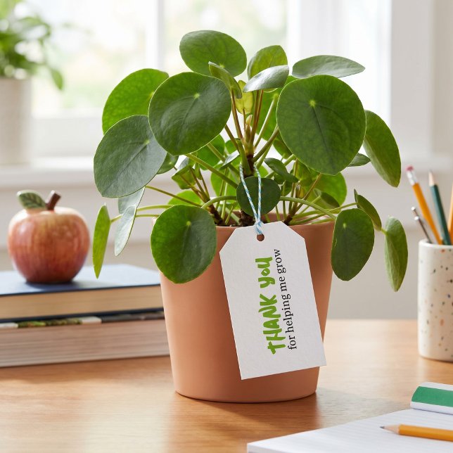 Tack Lärare För Att Hjälpa Mig Växa Underskriven Presentetikett (Teacher Thank You For Helping Me To Grow Gift Tags by Ricaso - message on back and place to sign. )
