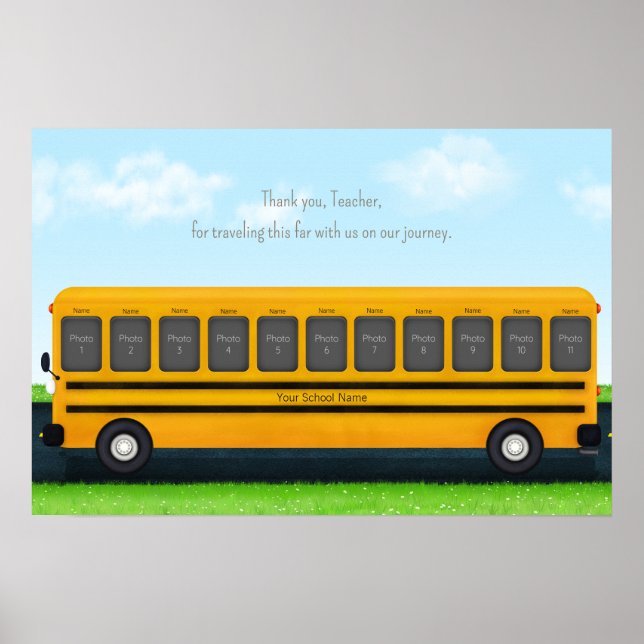 Tack Lärare Gult School Buss 11 Foton Poster (Framsidan)