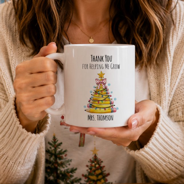 Tack Lärare Julgran Penna  Kaffemugg (Thank You Teacher Christmas Tree Pencil Coffee Mug)
