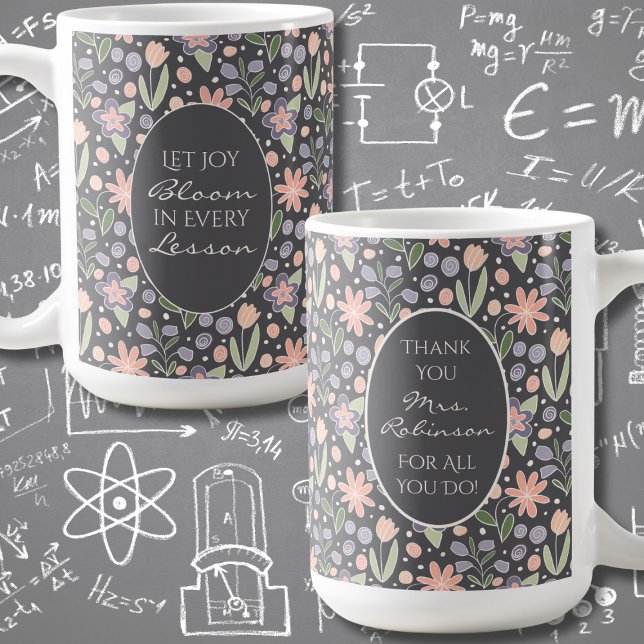 Tack Lärare Mugg | Personlig gåva (Thank You Teacher Mug | Personalized Floral Appreciation Gift with Custom Name)