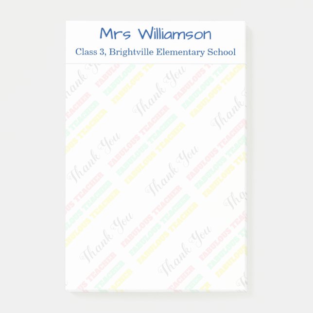 Tack Lärare Namn Klass Pastel Post-it Block (Framsida)