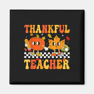Tack, lärare Retro Groovy Thanksgiving Fall Wo Magnet