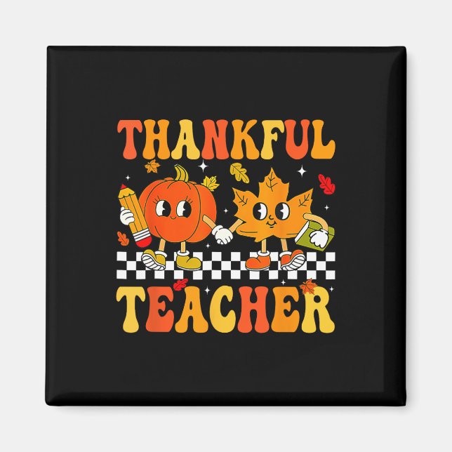 Tack, lärare Retro Groovy Thanksgiving Fall Wo Magnet (Framsidan)
