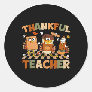 Tack, lärare Retro Groovy Thanksgiving Fall Wo Runt Klistermärke