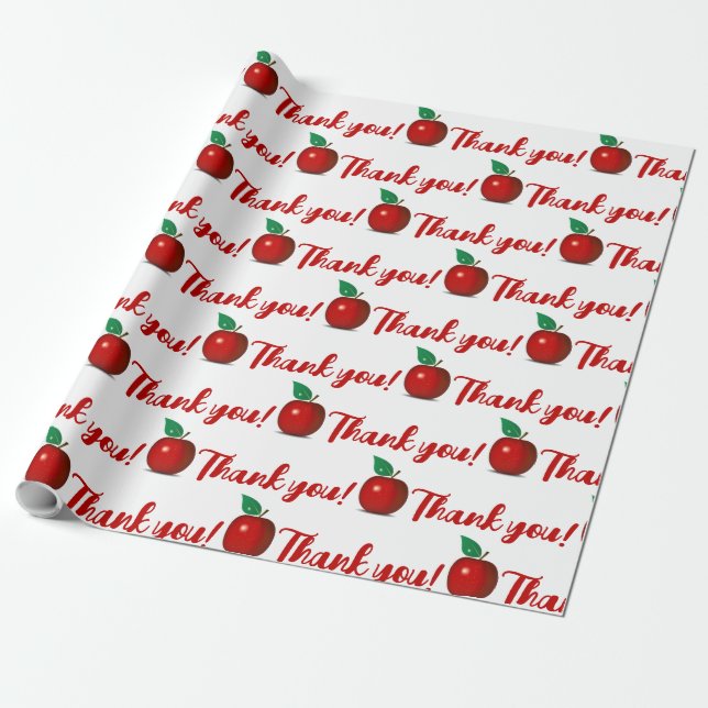 Tack Lärare - Shiny Red Apple Wrapping Papper Presentpapper (Utrullad)