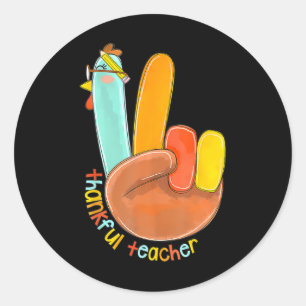 Tack, Lärare, Thanksgiving Peace Hand Sig Runt Klistermärke