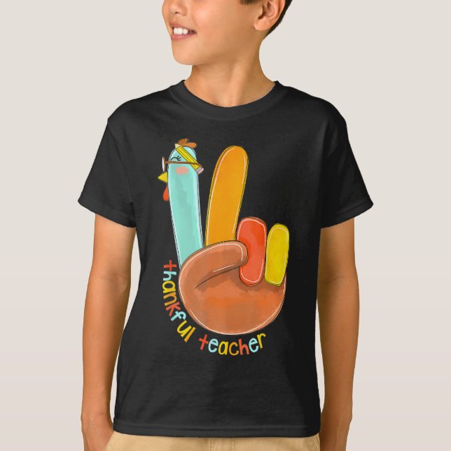 Tack, Lärare, Thanksgiving Peace Hand Sig T Shirt (Framsida)