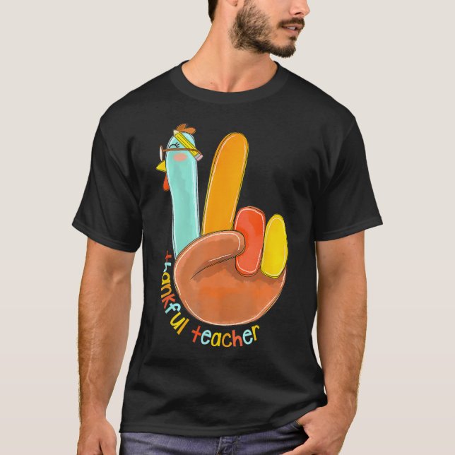 Tack, Lärare, Thanksgiving Peace Hand Sig T Shirt (Framsida)
