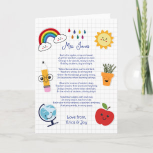 tack lärare uppskattning regnbåge moln dikt kort