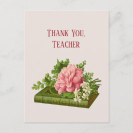 Tack Lärare, Vintage Bild Kronsammetsblomma på Bok Vykort