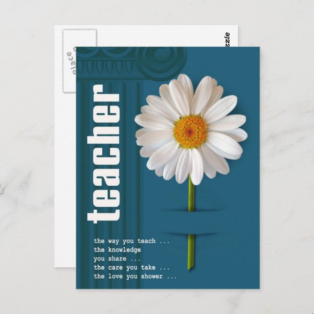 Tack Lärare. vykort för daisyns utformning (Fram/baksida)