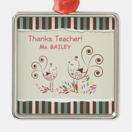 Tack Lärare, Whimsical Bird Rand Julgransprydnad Metall