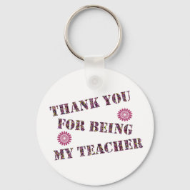 Tack Lärares Rosa Flower Blommigt Nyckelring