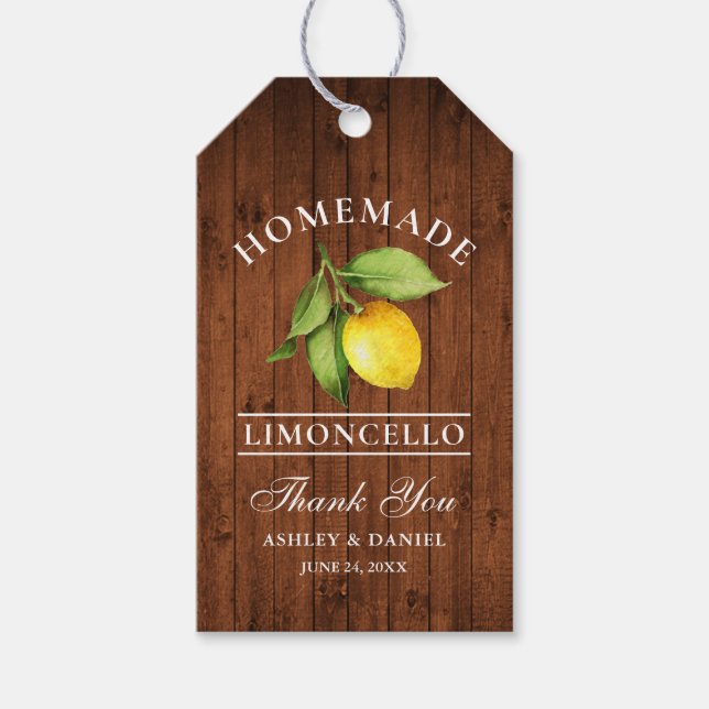 Tack, Lemon Wood Limoncello Bröllop Presentetikett (Framsidan)