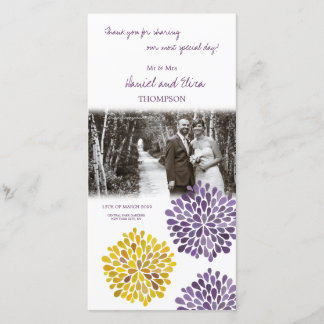 Tack Lila Gult Fotokort för blomma Bröllop Kort