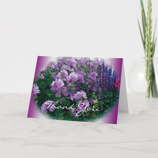 Tack, lila hisbiscus blommor tack kort (Framsida)