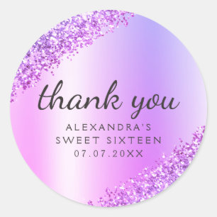 Tack Lila Ombre Glitter Girly Sweet 16 Runt Klistermärke