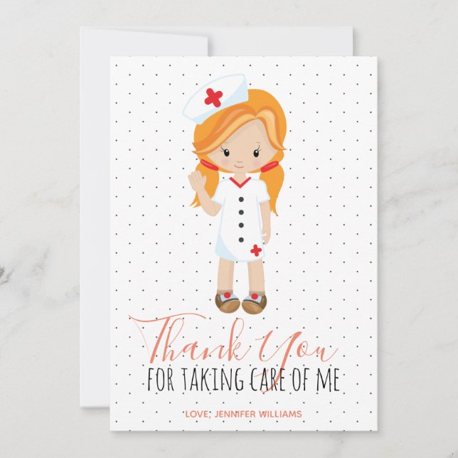 Tack Lila Script Polka dot Ginger Nurse Kort (Framsida)