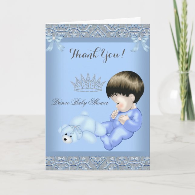 Tack lille prinsen baby shower pojke blå kort (Framsida)