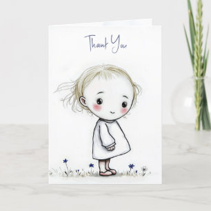 Tack Little Girl Sketch with Wildblommor Kort