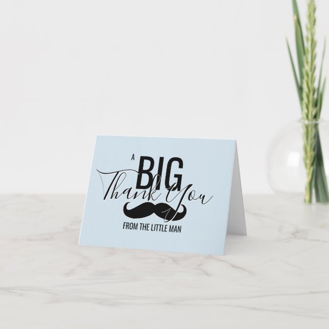TACK Little Man Baby Shower Blue Mustache Kort (Framsida)