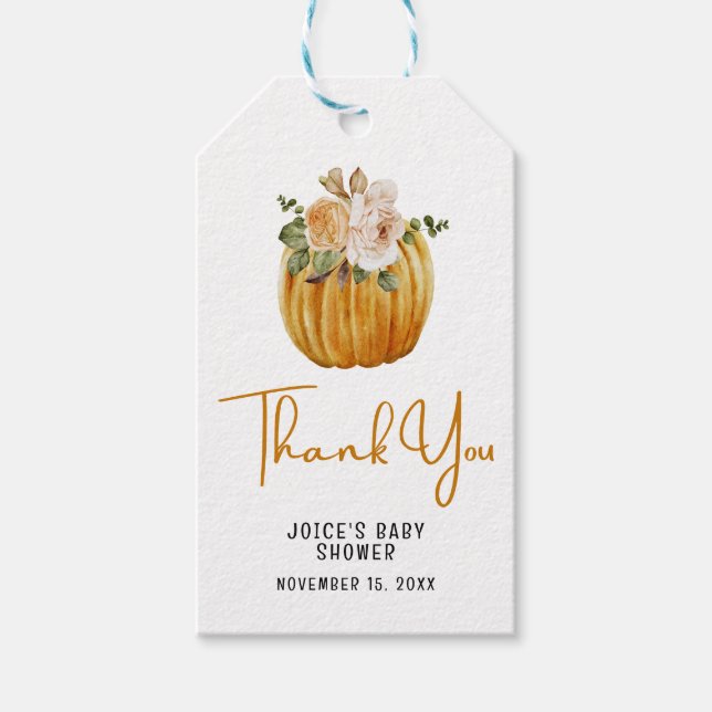 Tack Little Pumpkin Fall Baby Shower Presentetikett (Framsidan)